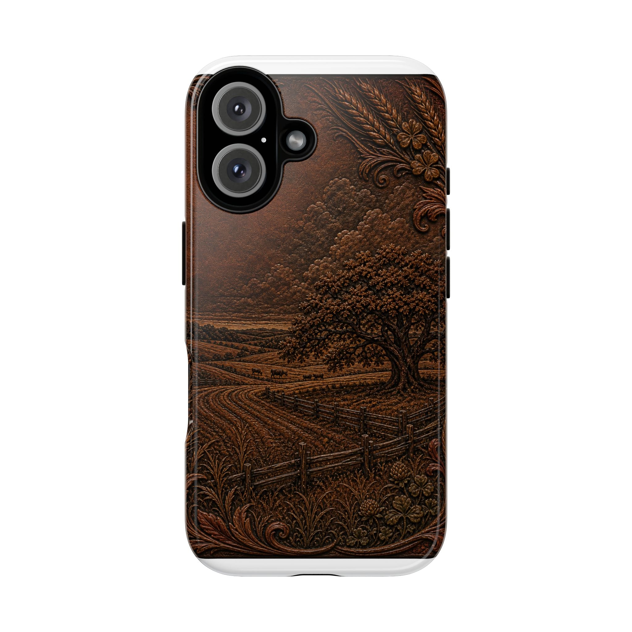 iPhone Case – Tooled Field Landscape | Tough Dual-Layer Case, iPhone 11–17