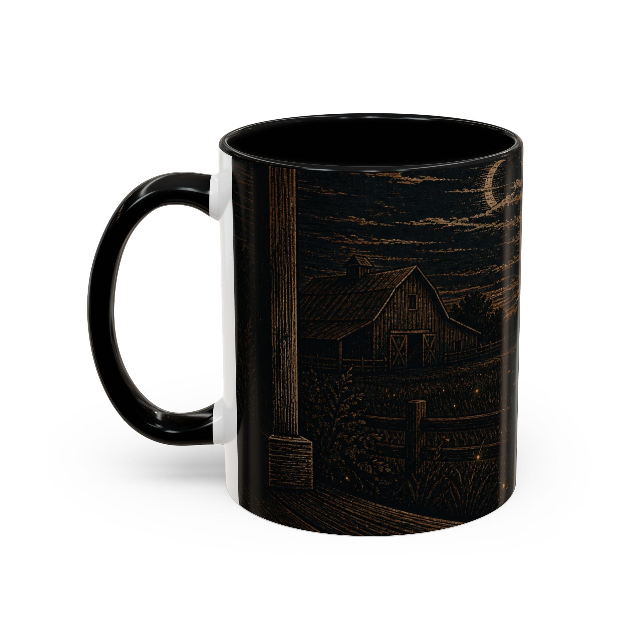 Firefly Farmhouse Coffee Mug – Night Linocut Fireflies | Ceramic Accent Mug, 11oz or 15oz