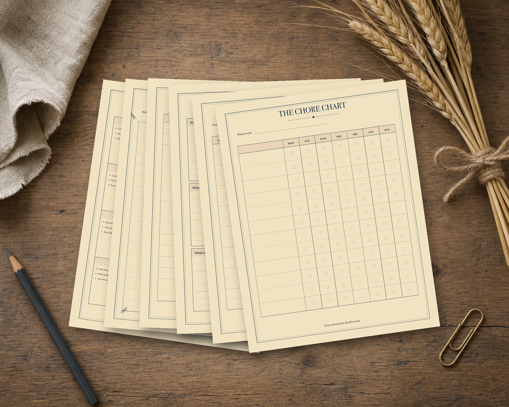Pappy's Garden Bundle sheets fanned on a farmhouse worktable