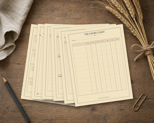 Pappy's Garden Bundle sheets fanned on a farmhouse worktable